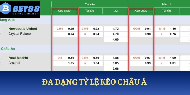 Đa dạng tỷ lệ kèo châu Á 